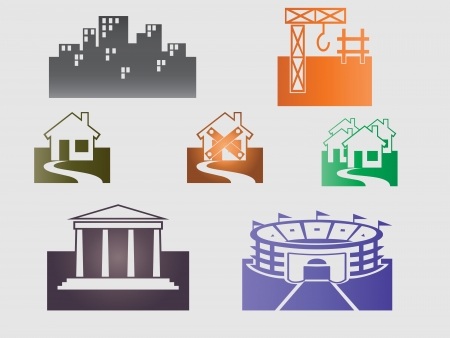 Vector illustration of buildings and houses iconsのイラスト素材