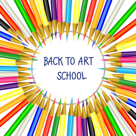 Sets of Colorful Pensils on White Circle Background Back to Art School Vector Illustrationのイラスト素材