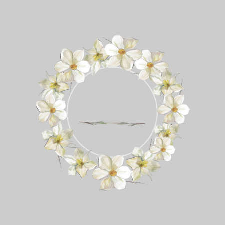 Watercolor narcissus circle frame flower vector illustrationのイラスト素材