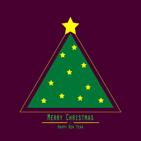 Flat. Christmas Tree. Green Triangle. Yellow Bright Star Violet Bacgroundのイラスト素材