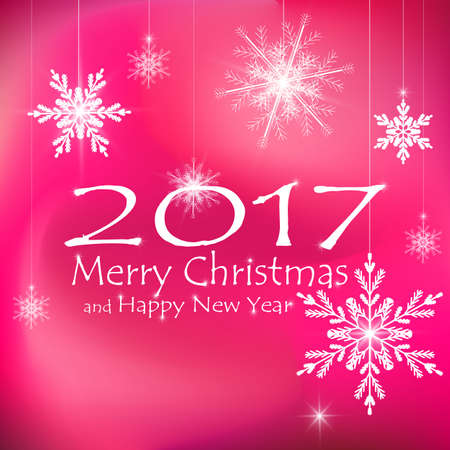 Merry Christmas and Happy New Year Card Xmas Decorations. Snowflakes. Pink Backgrounds. Vector.のイラスト素材