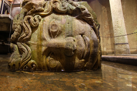 The head of Medusa in the Basilica Cisternの写真素材