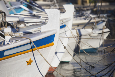 Traditional Greek fishing boats in the harbor,Rethymno,Creteの写真素材