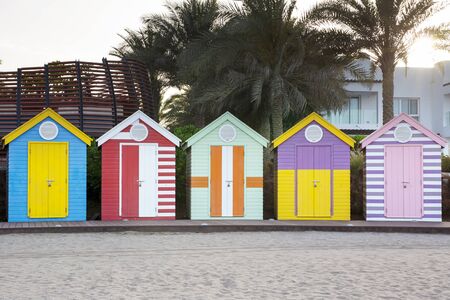 Colorful beach cabins in Muscat,Omanの写真素材
