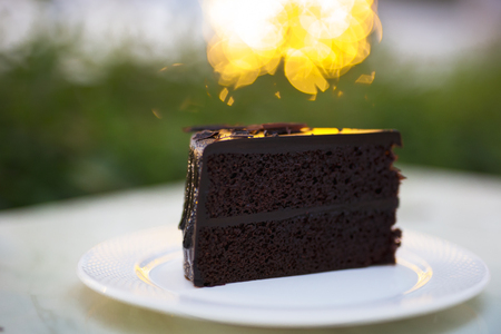 Slice of chocolate fudge cakeの写真素材