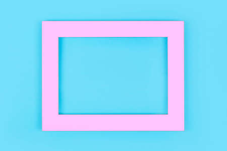 Simple pink frame on pastel blue background,minimal border compositionの写真素材