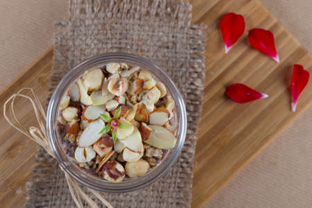 Chia Pudding with nuts and crunch muesli , tasty and healthy dessertの写真素材