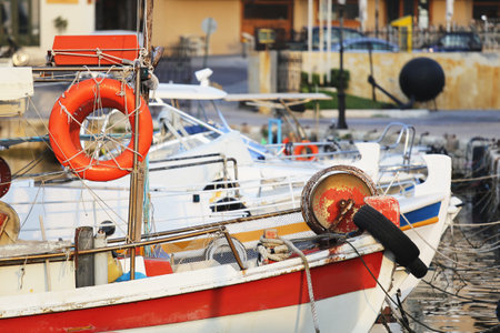 Traditional Greek fishing boats in the harbor, Rethymno , Crete