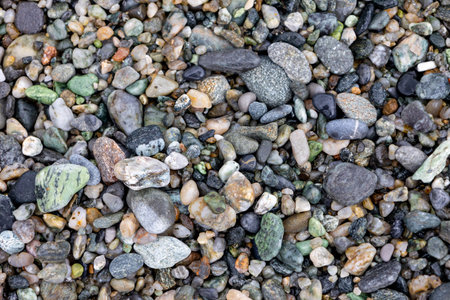 Seamless abstract background top view. Close-up texture of colorful sea pebbles. Drainage