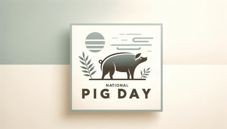 A stylish, minimalist design celebrating National Pig Day with a pig silhouette and decorative elements.National Pig Day.の素材