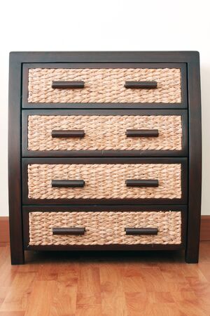 Rattan drawers in drawer cabinetの写真素材