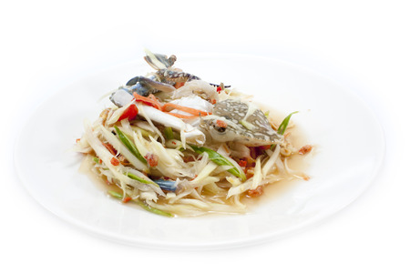 spicy papaya salad with blue crab, som tum poo maの写真素材