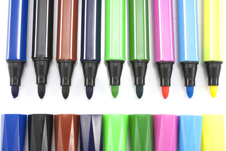 colored markers on the white backgroundの写真素材
