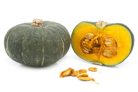 Green Japanese pumpkin isolated on the white backgroundの写真素材