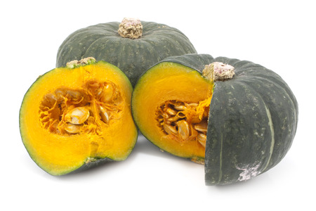 Green Japanese pumpkin isolated on the white backgroundの写真素材