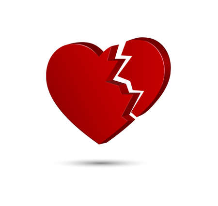 Red broken heart three dimensional shape on white backgroundのイラスト素材
