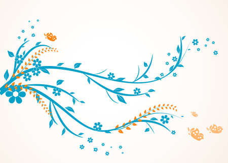 Vector floral swirl design in blue color with orange detailsのイラスト素材