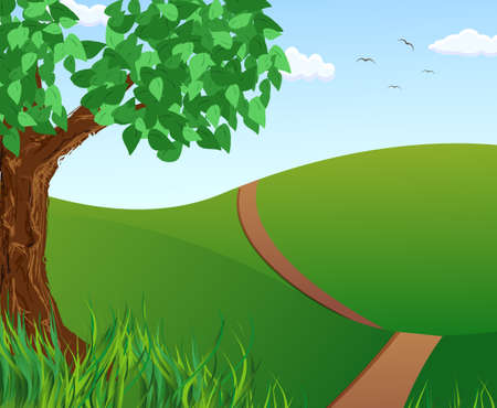 Simple vector landscape with treeのイラスト素材