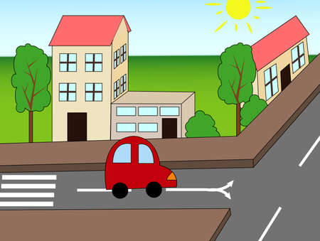 Illustration of road in the town with carのイラスト素材