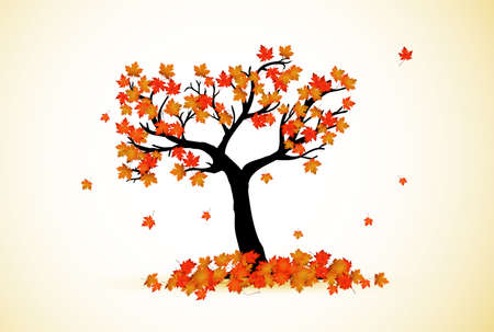 Simple illustration of autumn tree with colorful leavesのイラスト素材