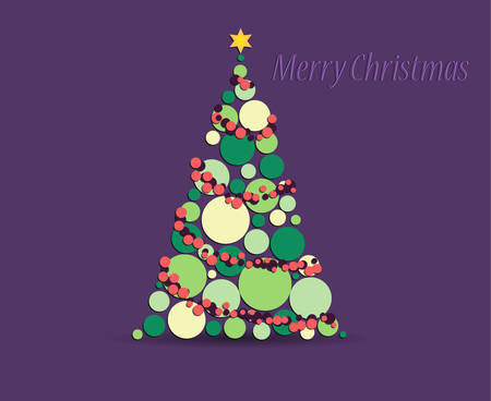 Abstrad Christmas greeting card with abstract christmas tree on purple backgroundのイラスト素材