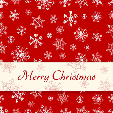 Simple red Christmas card with seamles snowflake pattern as backgroundのイラスト素材