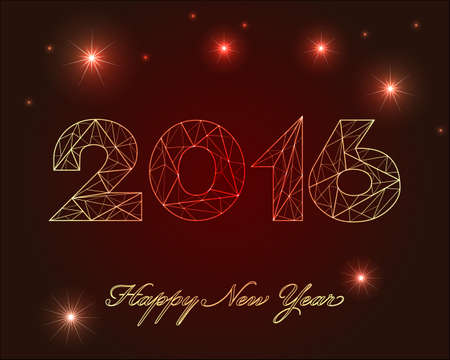 Happy New Year 2016 golden shine on red backgroundのイラスト素材