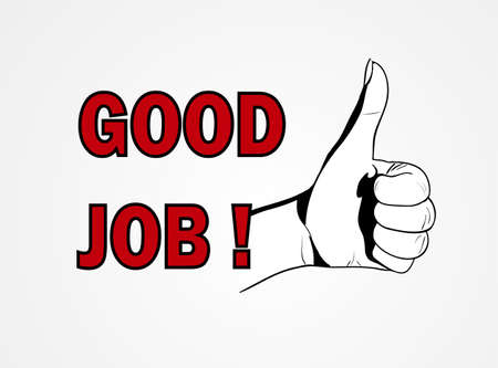 Good job illustration with thumb up and red words "good job"のイラスト素材