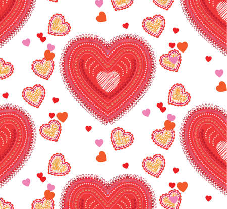 Paisley style inspired seamless background with hearts