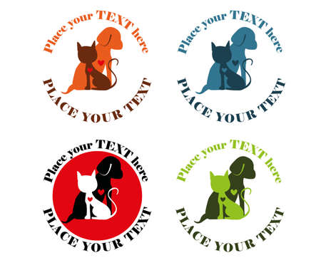 Simple logo design with cat and dog. Animals have a heart.のイラスト素材