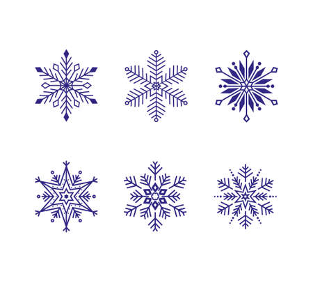 Vector snowflakes. Set of 6 geometric snowflakesのイラスト素材