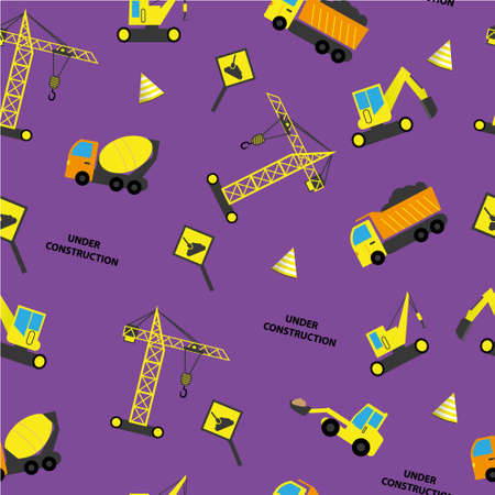 Vector illustration of different construction vehicles. Seamless patternのイラスト素材