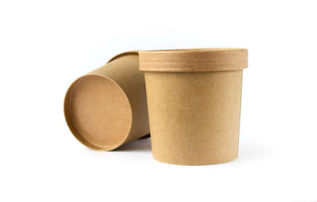 Eco-friendly carton cans for food, beverage and tea. Isolated with white background. Zero waste concept.の写真素材
