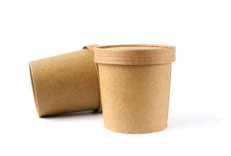 Eco-friendly carton cans for food, beverage and tea. Isolated with white background. Zero waste concept.の写真素材