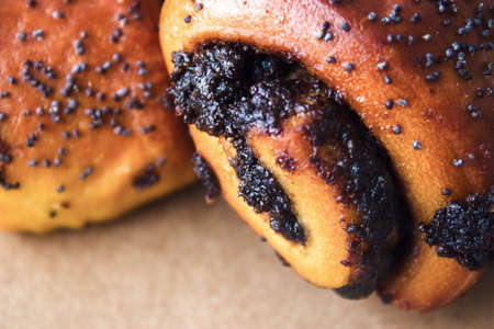 fresh sugar bun with poppy seeds close-up