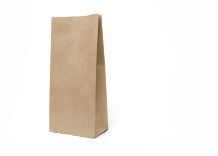 Brown paper craft bag packaging template isolated on white background. Front and back view.Half Side...