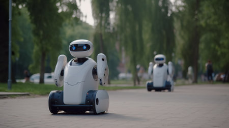 Robots on the street in the park.の素材