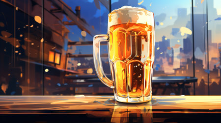 Illustration of a cold glass of beer in a bar. High quality photoの素材