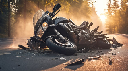 Traffic accident with a motorcycle on the road. High quality photoの素材