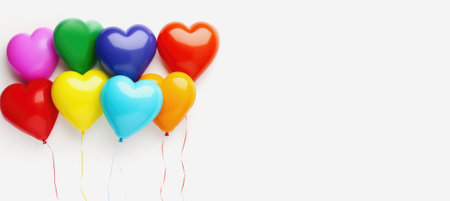 Bright multi-colored balls on a white background with copyspace. High quality photoの写真素材