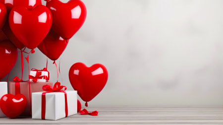 Bright balloons on a light background with copyspace. Festive valentine's day background. High quality photoの写真素材