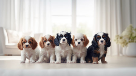 Group of cute spaniel puppiesの写真素材