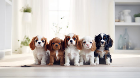 Group of cute spaniel puppiesの写真素材