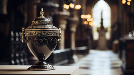 An urn with ashes stands in the church. High quality photoの写真素材