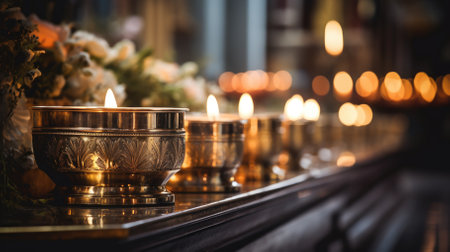 Funeral flowers and candles near the memorialの写真素材
