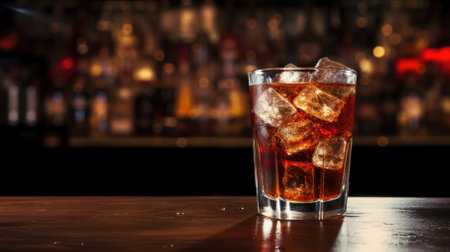 Alcoholic cocktail with ice on a bar counter close-upの写真素材