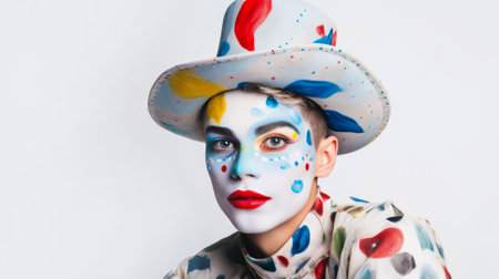 Young guy jester in a hat on a white background