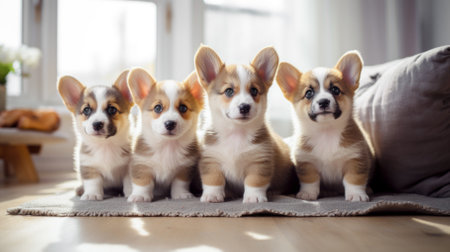Group of cute corgi puppiesの写真素材