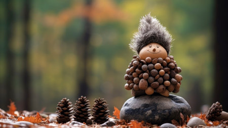 Childrens toys made from forest cones close-up