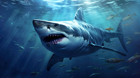 Huge shark hunting in the ocean close-up. High quality photoの写真素材